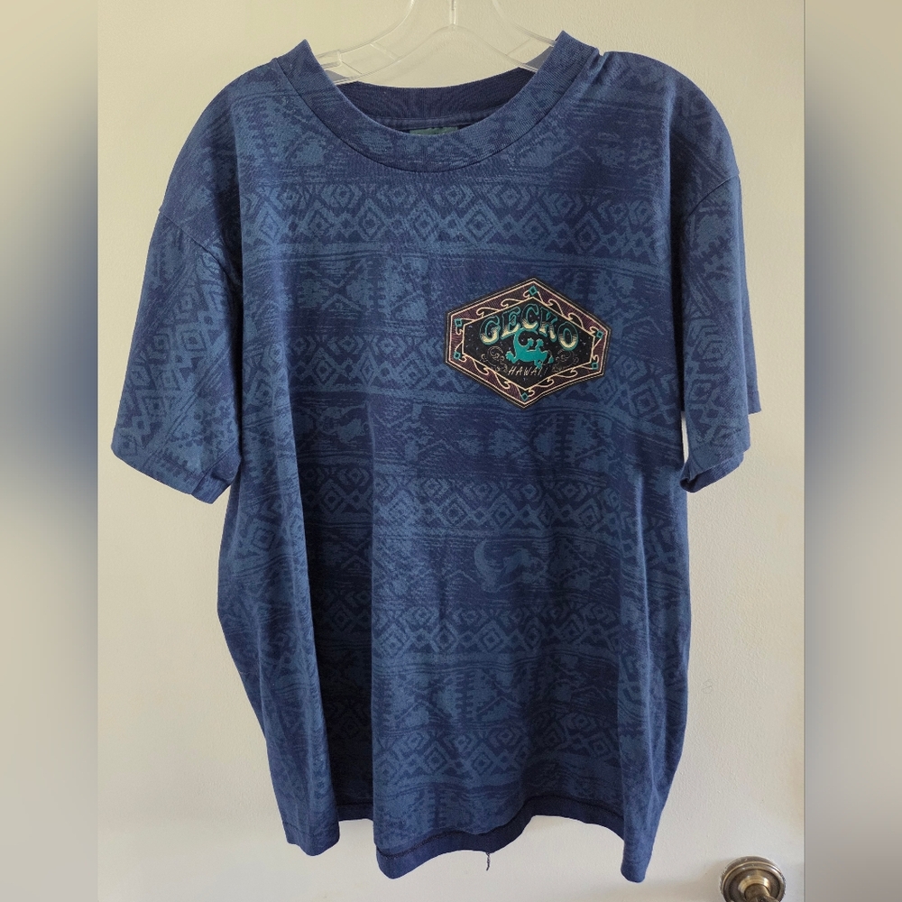 Vintage Gecko Hawaii  Fair Isle AOP T-Shirt Large Made in USA Single Stitch